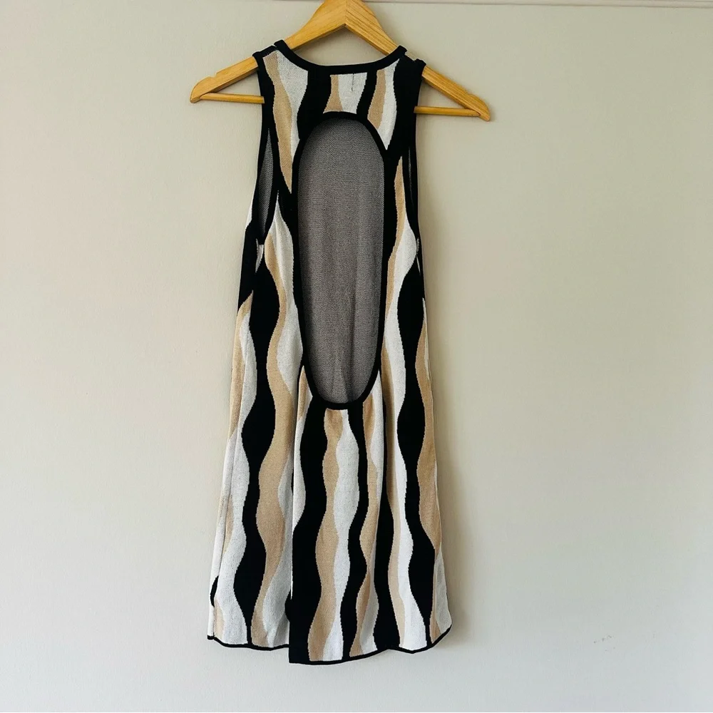 Show Me Your MuMu Wavy Stripe Mini Dress in Black, White & Tan - Picture 4 of 5